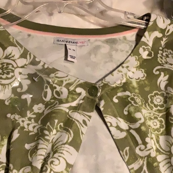 ISAAC Mizrahi Live! Green Floral One Button Accent Cardigan (LV8) - Picture 3 of 7
